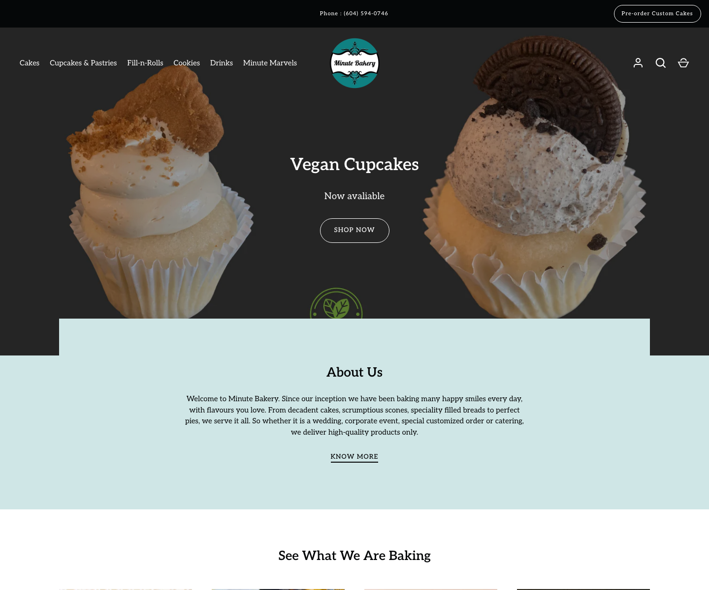 Minute Bakery website screenshot