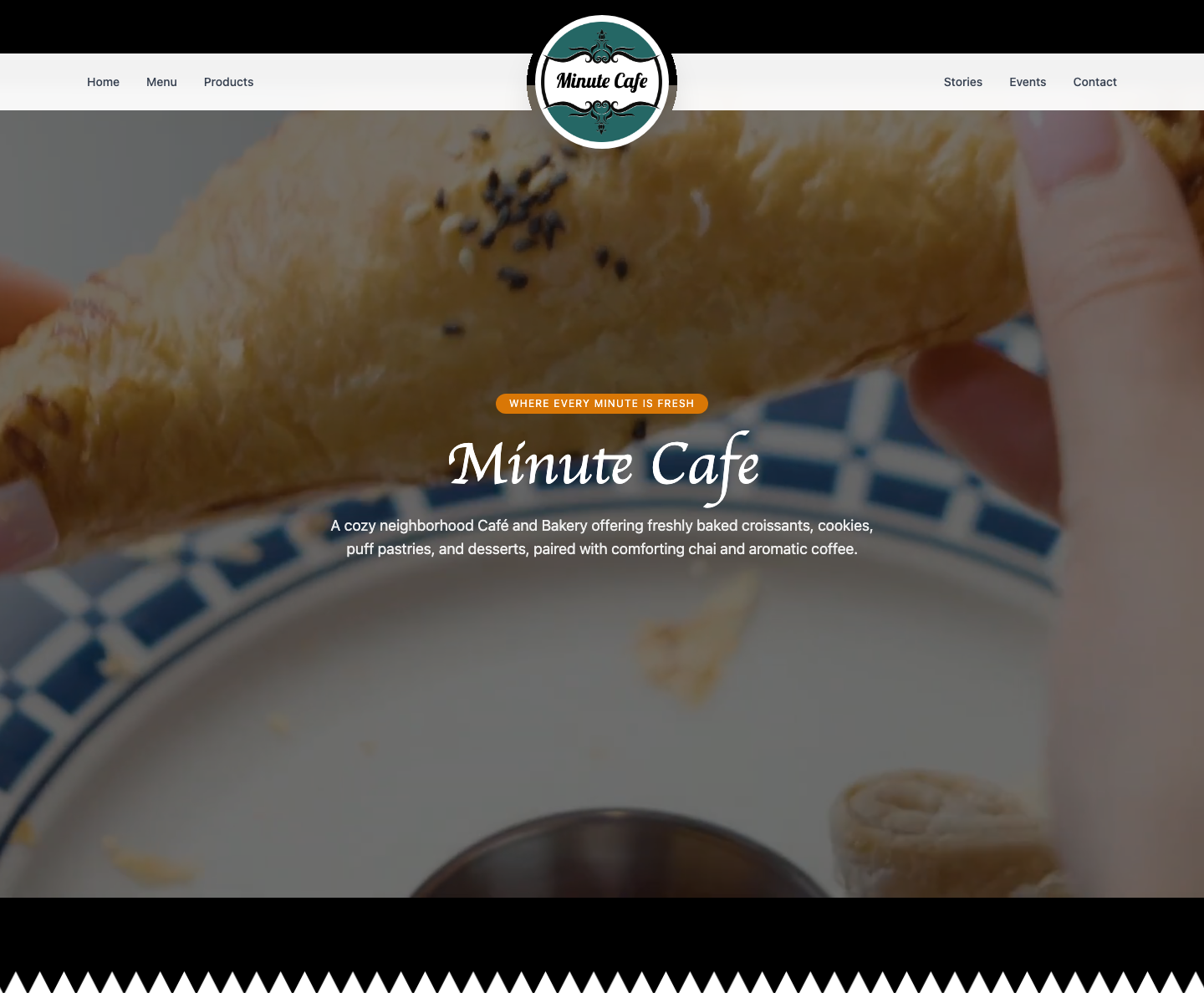 Minute Cafe website screenshot